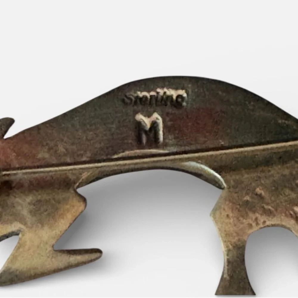 Vintage Navajo Sterling and Blue Lizard Brooch
